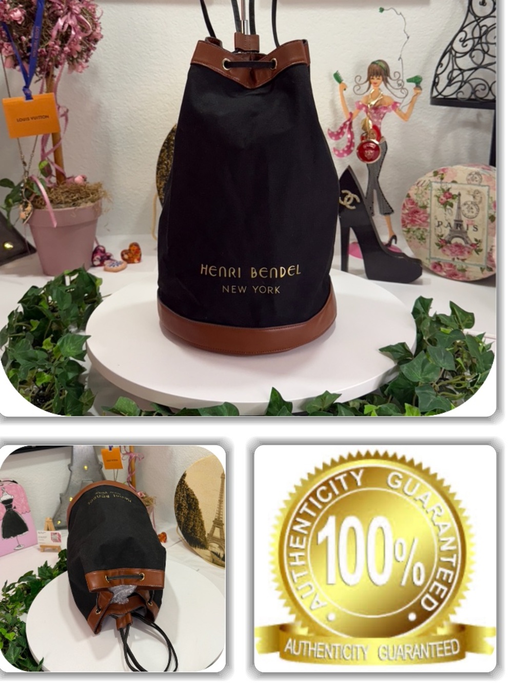 ICONIC HENRI BENDEL BLACK/BROWN SLING BACKPACK!